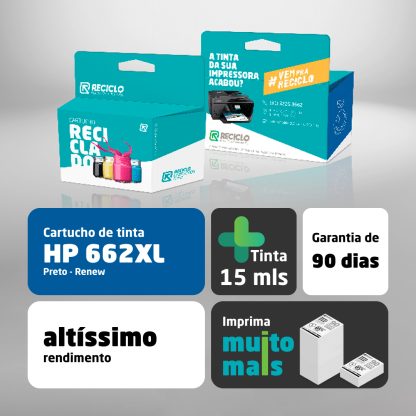 Cartucho Hp 662XL Preto CZ103AB Renew