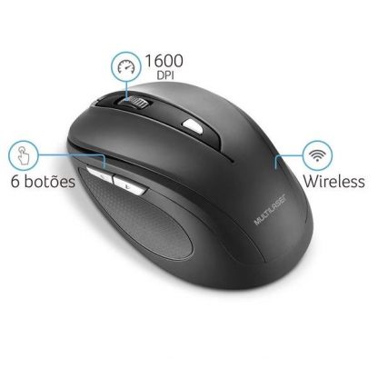 Mouse Multilaser sem Fio Usb Comfort 6 Botoes Preto - MO237