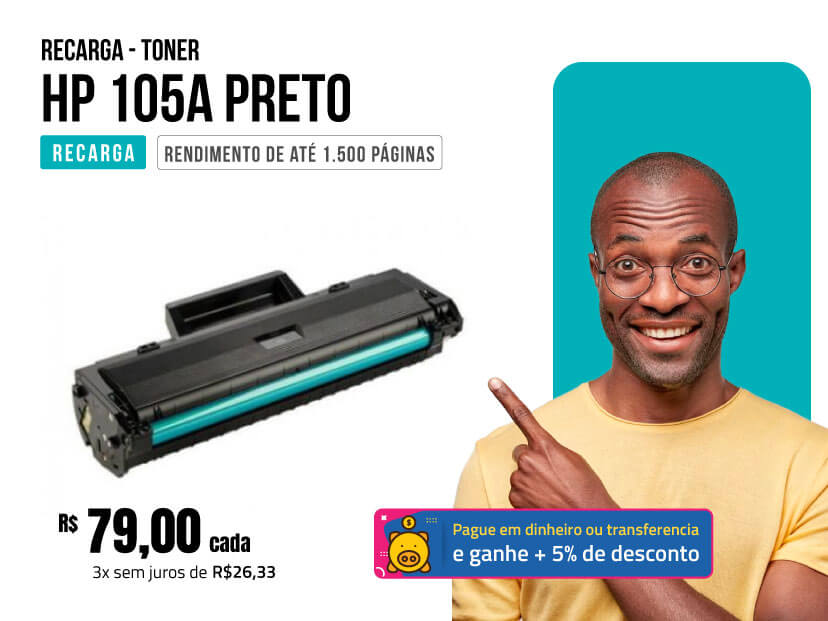 Recarga Toner Hp 105A Preto W1105A 1,5K com CHIP