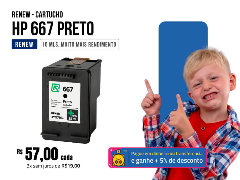 Cartucho Hp 667 Preto – 3YM79AL Renew