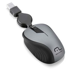 Mouse com fio wave USB 1200DPI 3 botões emborrachada retrátil cinza - MO232